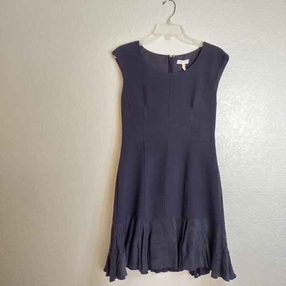 REBECCA TAYLOR Stacy Fit-&-Flare Flounce Black contrast skirt sleeveless Dress 6 - Picture 9 of 10